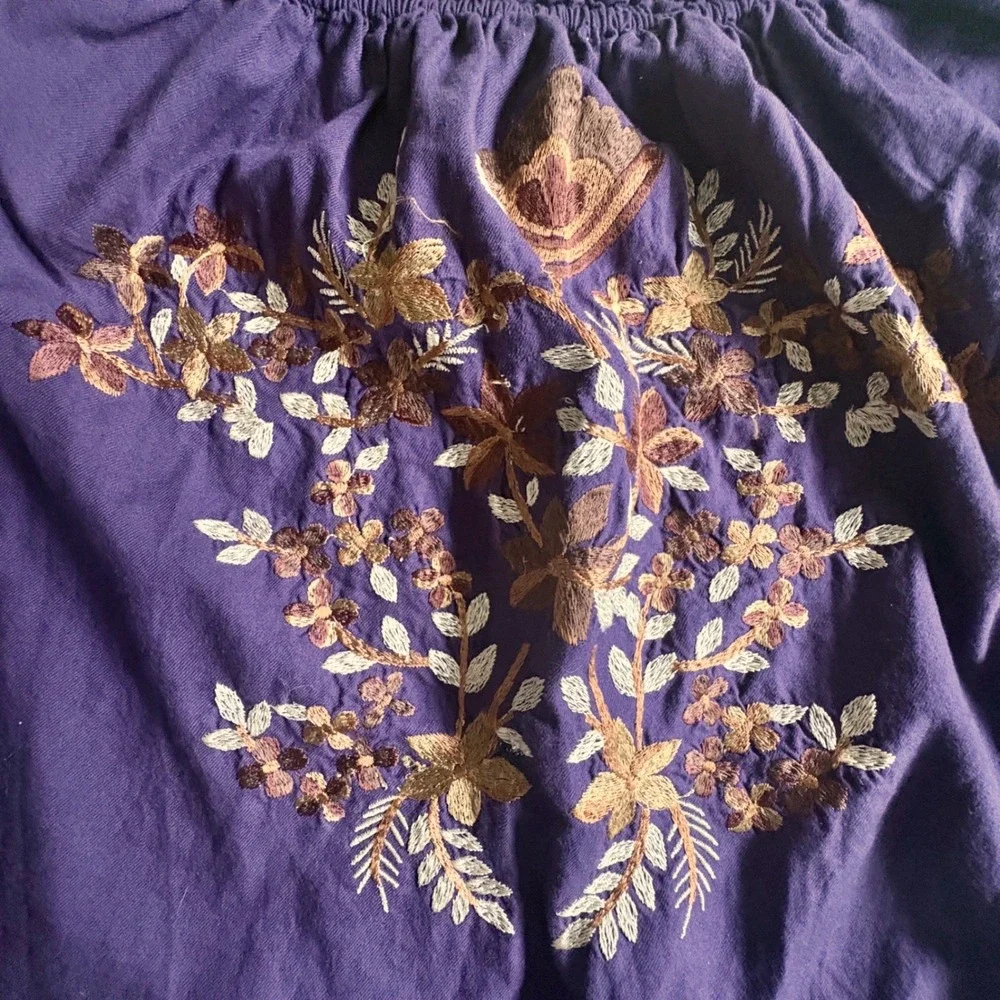 $148 FREE PEOPLE Purple Floral Embroidered Peasant Off Shoulder Dress Tunic‎ XS